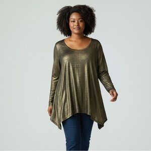 EILEEN FISHER - PLUS SIZE 2X - THE GOLD SHIMMER ASYMMETRICAL TOP BLOUSE - B11